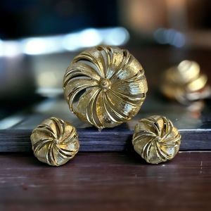 Vintage Brooch and Earrings Set Gold Tone Clip On
